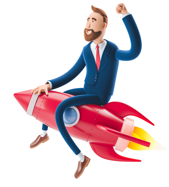 3d illustration of businessman with rocket