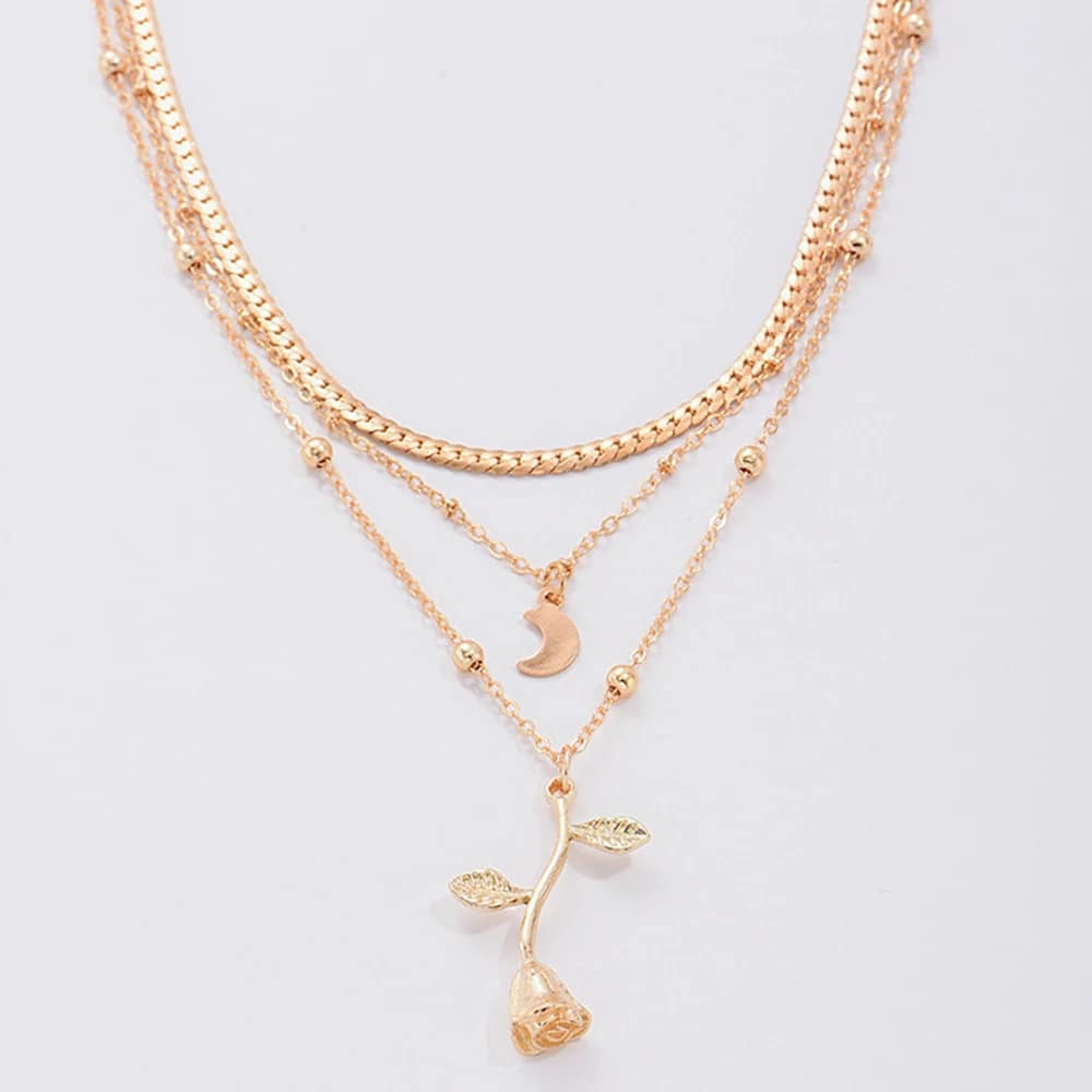 Bohemia Multilayer Moon Gold Color Pendant Necklaces For Women Rose Flower Choker Necklace 2025 Fashion Jewelry Party Gift Valentine's Day Gifts - Image 10