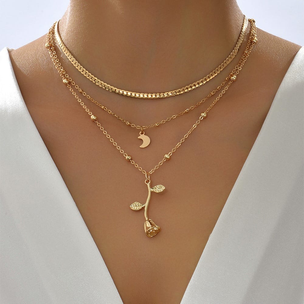 Bohemia Multilayer Moon Gold Color Pendant Necklaces For Women Rose Flower Choker Necklace 2025 Fashion Jewelry Party Gift Valentine's Day Gifts - Image 7