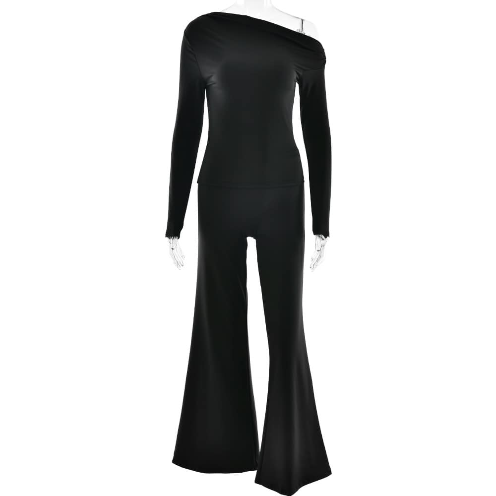 Suit New Sexy One-shoulder Top Hot Girl Hip Bag Bell-bottom Pants - Image 5
