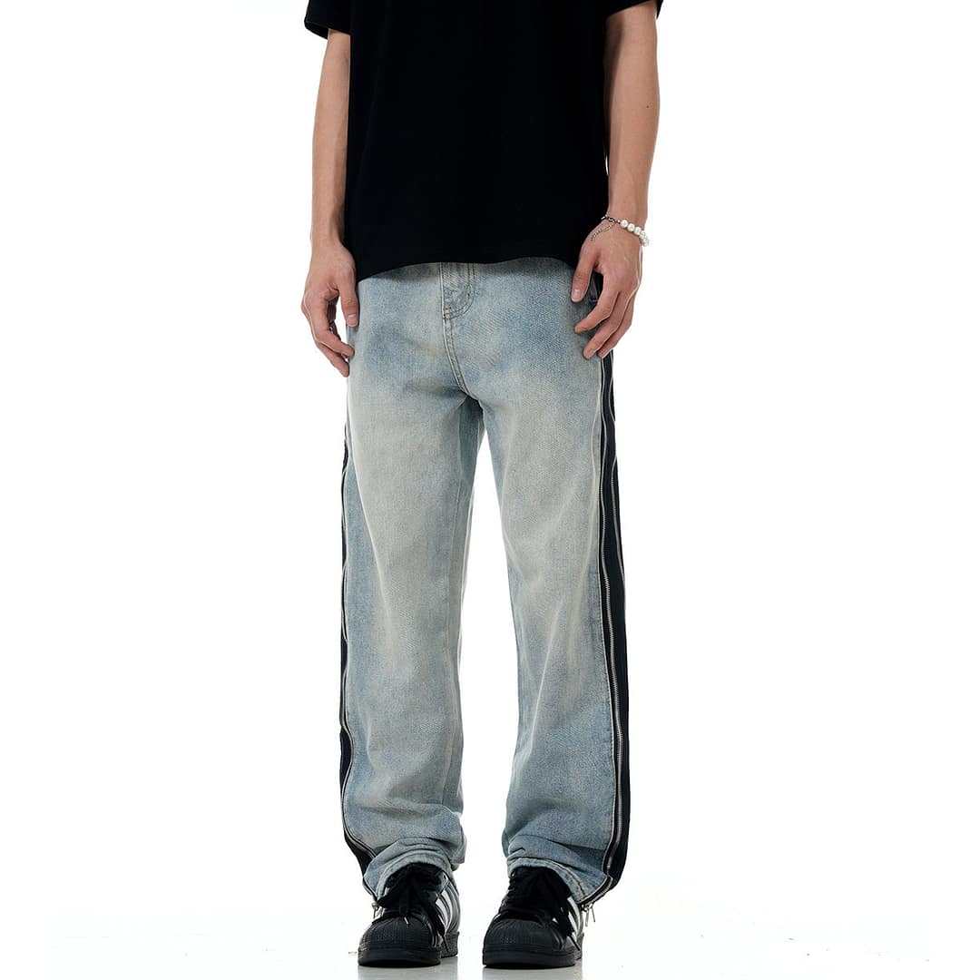 American High Street Side Zipper Stitching Jeans - Image 2