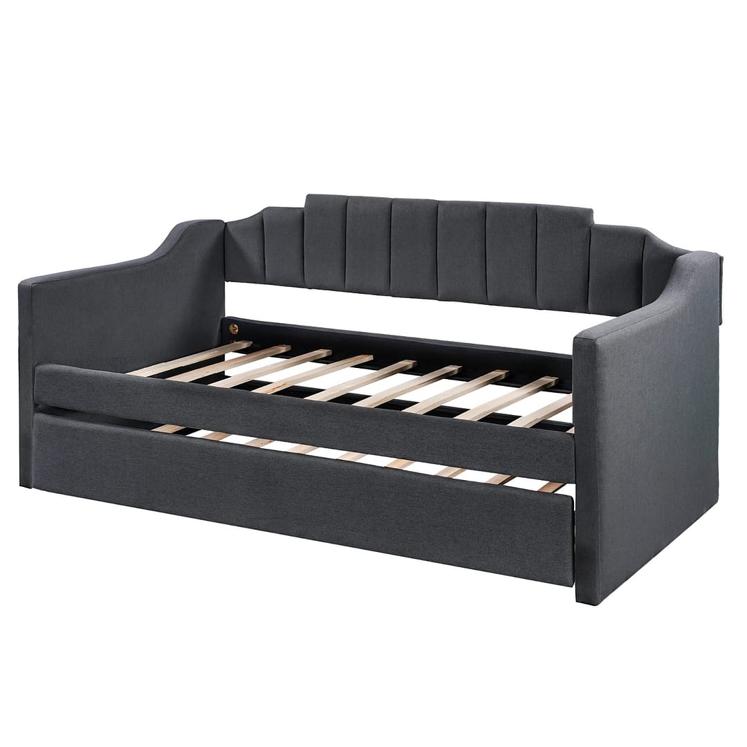 Upholstered Twin Daybed With Trundle,Black - Image 4