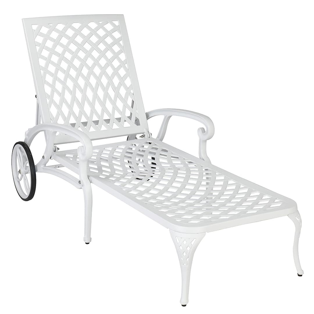 Adjustable Backrest White Courtyard Cast Aluminum Bed - Image 9