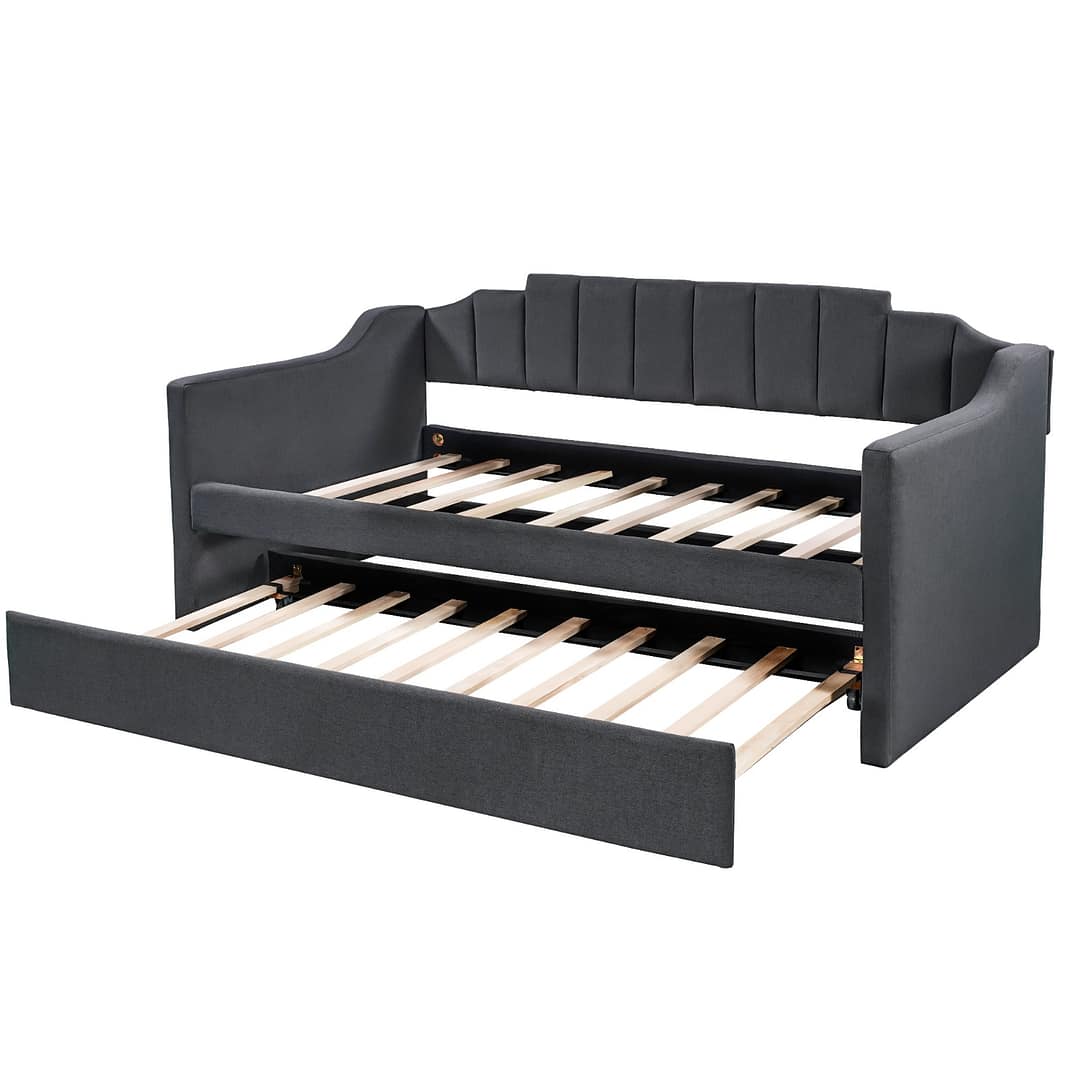 Upholstered Twin Daybed With Trundle,Black - Image 3