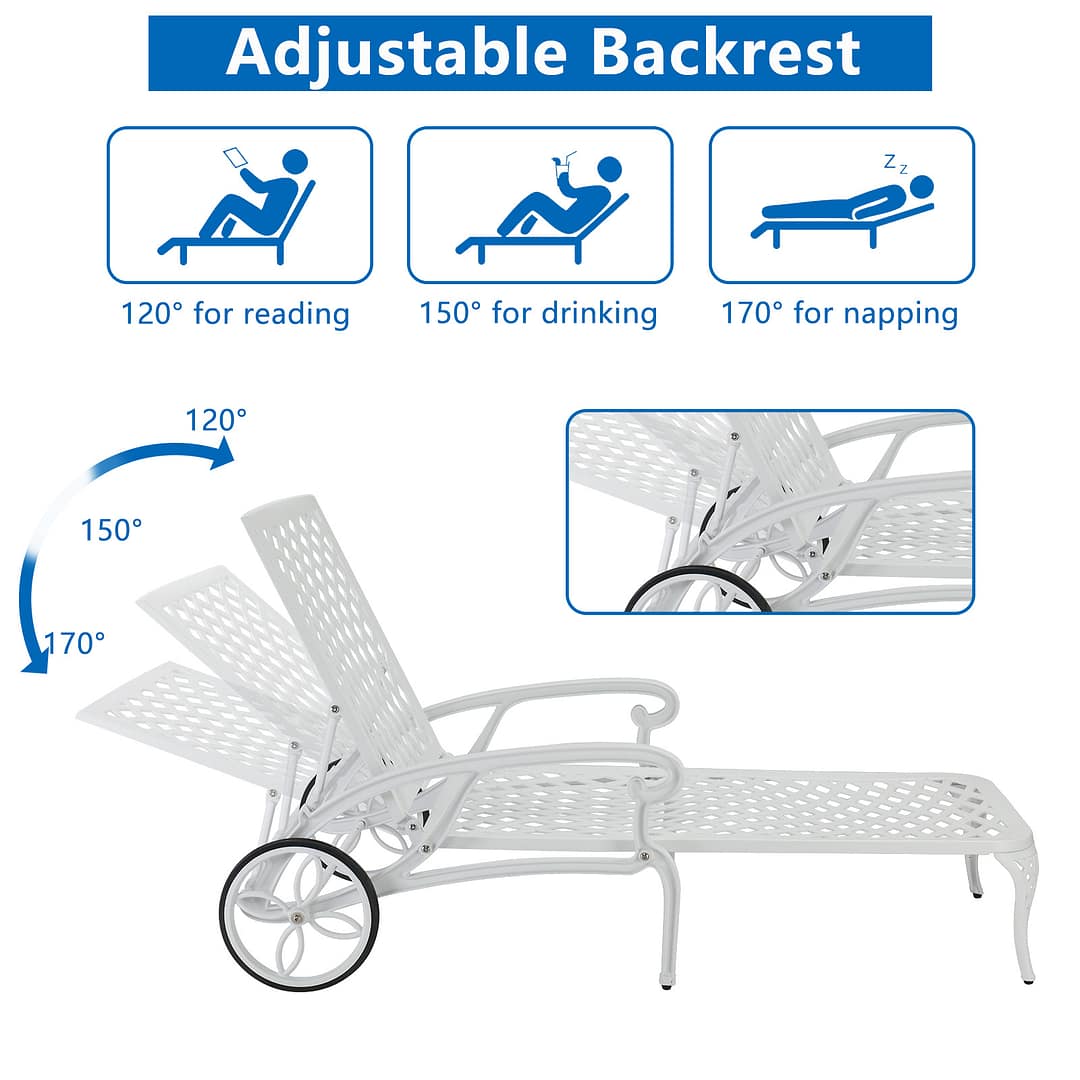 Adjustable Backrest White Courtyard Cast Aluminum Bed - Image 4