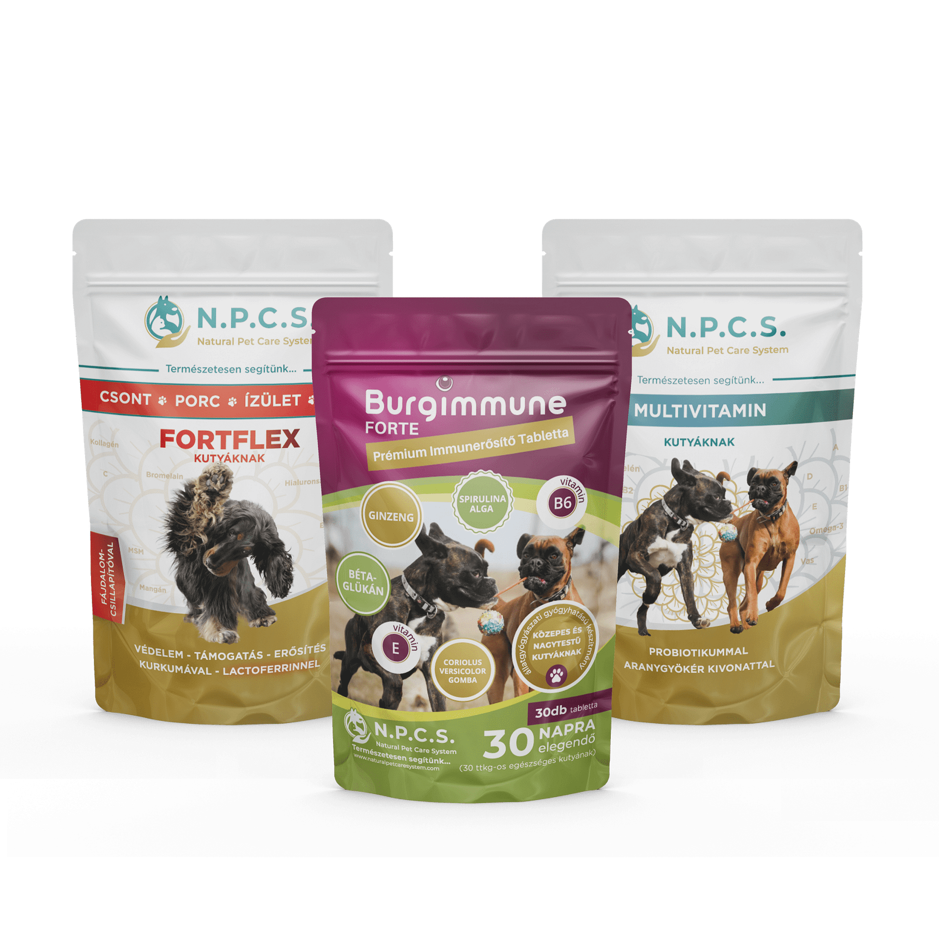 Burgimmune FORTE Tabletta (30db) + Natural Pet Care System Multivitamin Kutyáknak + N.P.C.S. FORTFLEX