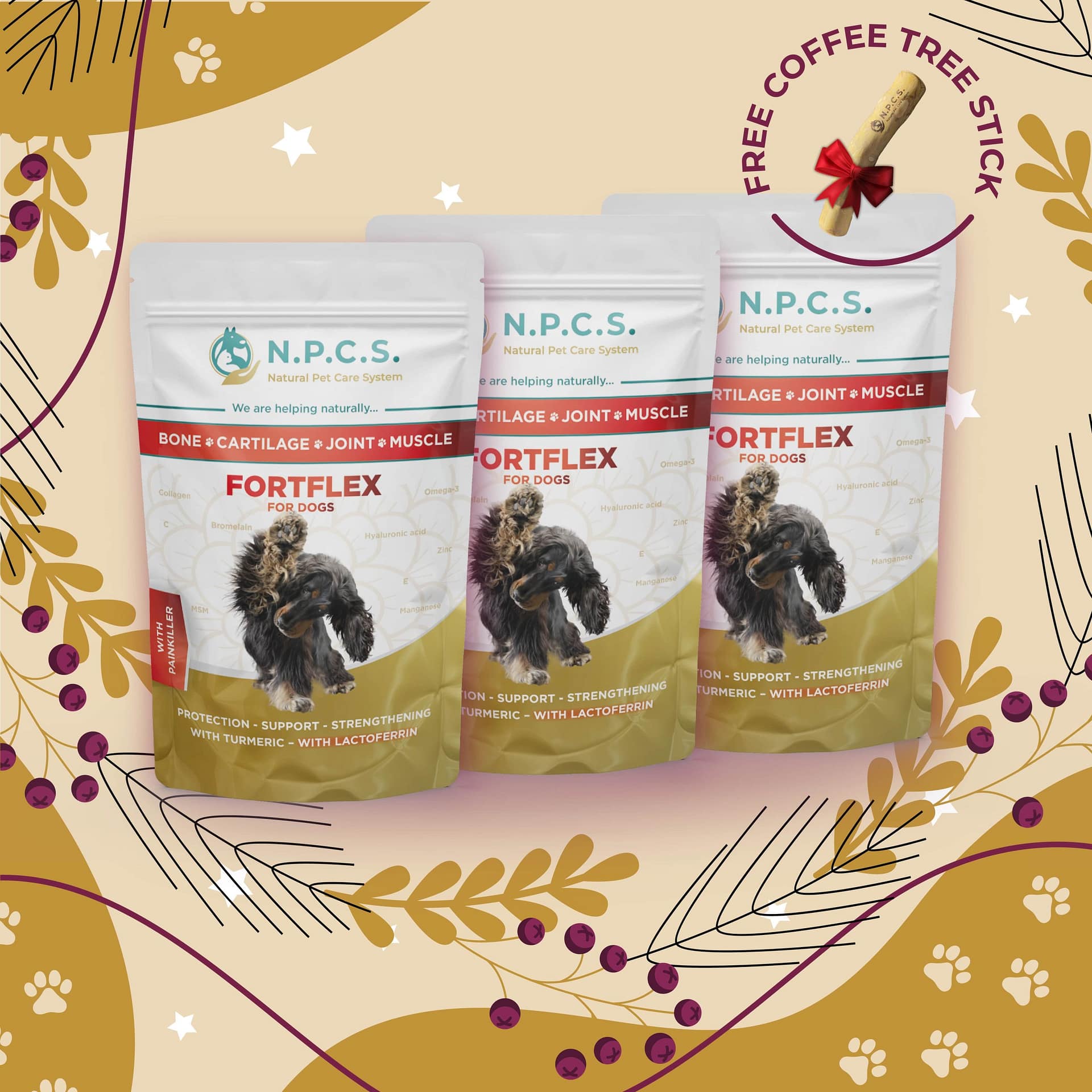 3x N.P.C.S. FORTFLEX + COFFEE WOOD CHEWING STICK