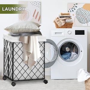 Laundry Basket On Wheels, Removable And Washable Lining, Metal Frame, Suitable For Bedroom, Bathroom, Laundry, White