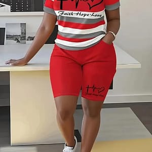 Women'S Two-Piece Set Featuring A Stylish Printed T-Shirt And Casual Shorts