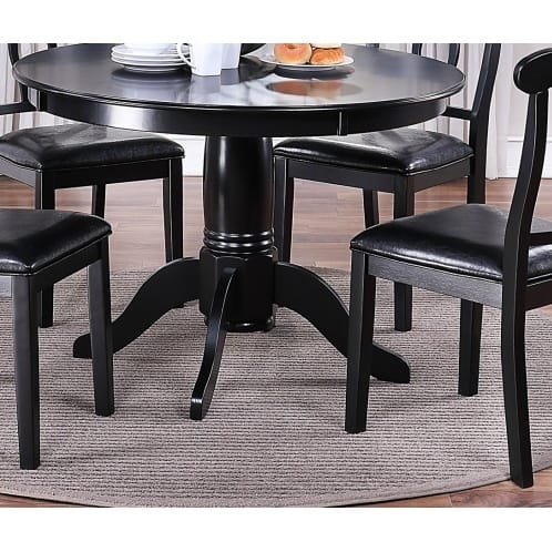 Classic Design Dining Room 5pc Set Round Table 4x Side Chairs Cushion Fabric Upholstery Seat Rubberwood Black Color Furniture - Image 7