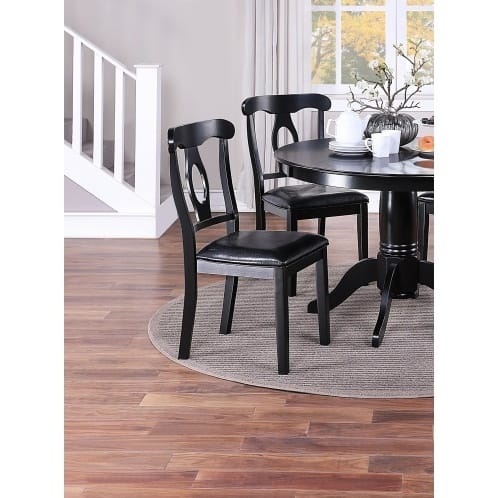 Classic Design Dining Room 5pc Set Round Table 4x Side Chairs Cushion Fabric Upholstery Seat Rubberwood Black Color Furniture - Image 4