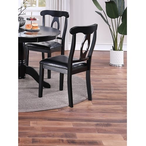 Classic Design Dining Room 5pc Set Round Table 4x Side Chairs Cushion Fabric Upholstery Seat Rubberwood Black Color Furniture - Image 9