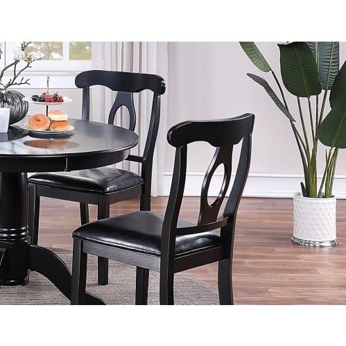 Classic Design Dining Room 5pc Set Round Table 4x Side Chairs Cushion Fabric Upholstery Seat Rubberwood Black Color Furniture - Image 3