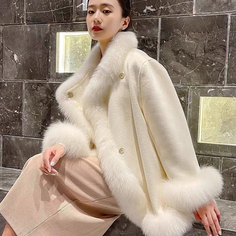 Artificial Fur Mid-length Coat Women's Woolen Cloak - Image 2