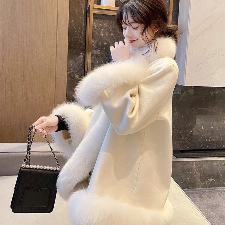 Artificial Fur Mid-length Coat Women's Woolen Cloak - Image 4