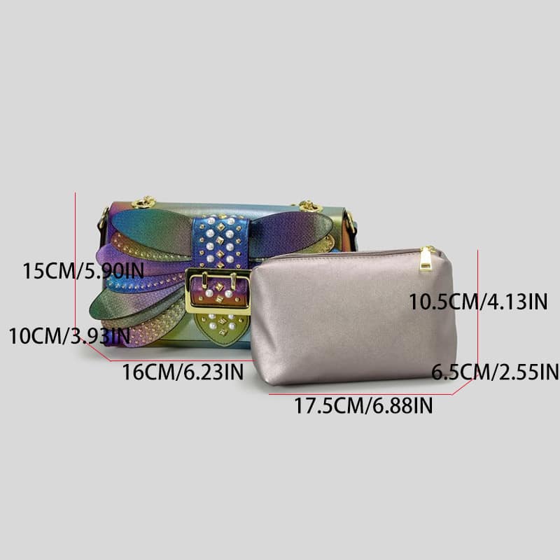 Contrast Color Heavy Industry Manual Rivet Butterfly Wings Handbag - Image 5