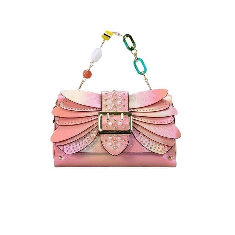 Contrast Color Heavy Industry Manual Rivet Butterfly Wings Handbag - Image 3